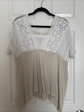 Anthropologie Cream Lace Yoke Dolman Top
